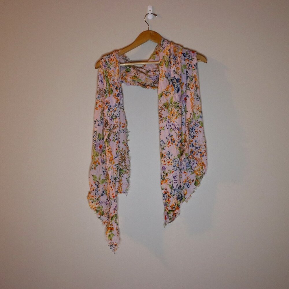 Lands' End pink floral rectangle lightweight scarf